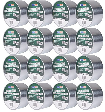 ADHES Aluminiumklebebänder Verstärkt mit einem Glasgittergewebe Folienband, Hält 80 °C bis 100 °C stand, hitzebeständiges klebeband metallklebeband silber 3inch x 55yard (75mm x 50m),16Rolls