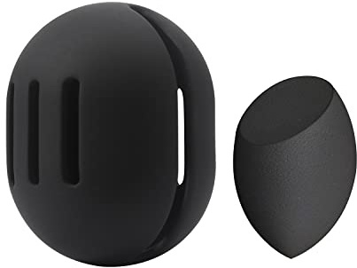 BEZOX Make Up Sponge with Case, Non-Latex Beauty Sponge with Holder of Premium Silicone for Blending Liquid Foundations Cosmetics, Travel Sponge Holder, Soft and Skin-Friendly - Black