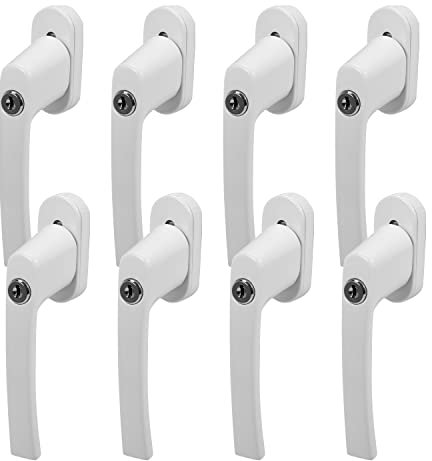 Sonnewelt Lot de 8 poignées de fenêtre de sécurité verrouillables en aluminium, sécurité enfant avec serrure de longueur 35 mm, serrure de fenêtre avec clé, poignée de fenêtre blanche
