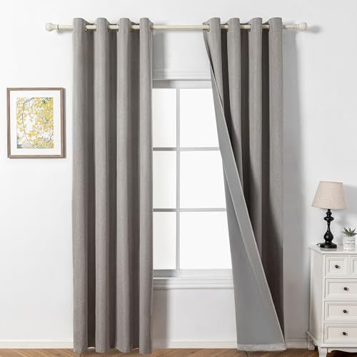 MYSKY HOME Gardine Leinenoptik Blickdichte Thermovorhang mit Ösen Wohnzimmer Verdunklungsvorhänge mit Ösen Gardinen Hitzeschutz Wärmeisolierend,Leinen,2er Set H 245 x B 140 cm.