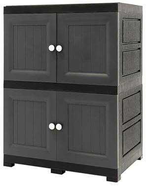 ABBAware Multi-Purpose Plastic Storage Unit, Storage Unit, Cupboard, Extra Large Compartment Cabinet, In Modern Grey