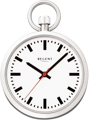REGENT Herren Taschenuhr Edelstahl 43 MM Quarz Weißes Zifferblatt Bahnhof Uhr Look P-776