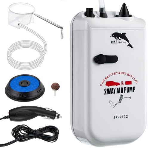 Feekoon Battery Powered Portable Aquarium Air Pump, 2 Speed Bait Aerator Pump Fish Tank Bubbler with Accessories Fits Most Bait Buckets for Fish Tank, Outdoor Fishing, Power Outages and Emergency