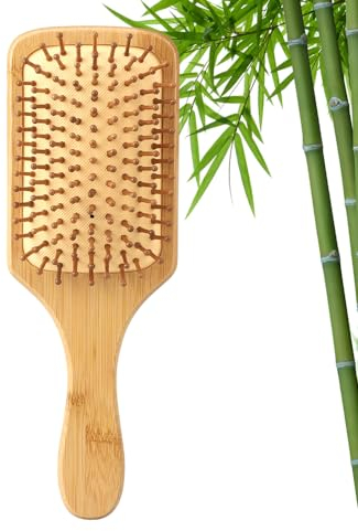 Cepillo Bambu Pelo, Cepillo Pelo, Antiestático, Unisex, Para Cabello Largo y Grueso, Liso o Rizado - Diseño Anti-Frizz y Masaje en el Cuero Cabelludo(cuadrado)