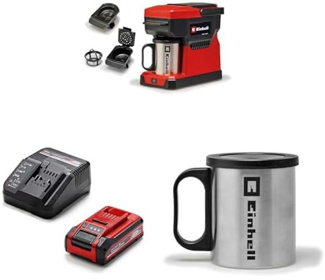 Einhell Akku-Kaffeemaschine TE-CF 18 Li Power X-Change (240 ml Wasserbehälter, für Filterkaffee & Kaffeepads, Tragegriff, inkl. 2x Kaffeetasse mit Deckel, inkl. 3,0 Ah PLUS Akku & Starter Kit)