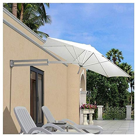 Aluminum Patio Umbrella with Tilt Function for Outdoor Garden and Balcony Portable Wall Mounted Sunshade Parasol for Patio and Garden (White)