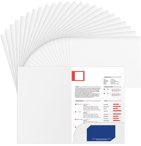 GBACHOOSE Carpeta de presentación A4 de 350 g/m², 25 unidades, papel kraft, A4, con ranura para tarjetas de visita, carpeta de cartón para reuniones, archivos, color blanco, grueso