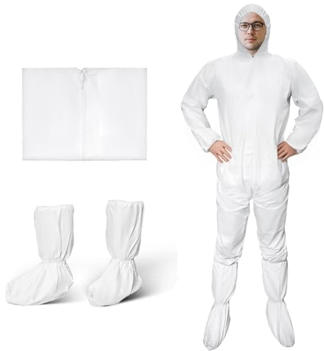 ETERNA Hazmat Suits- 1 Pack Disposable Protective Coveralls with Shoe Covers for Men & Women, PE & PPSB (Large)