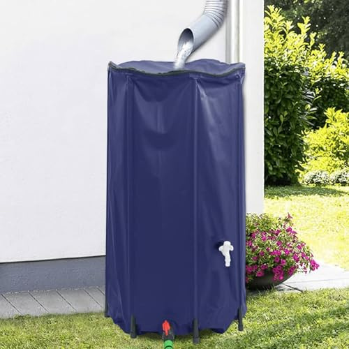 IKAYAA Deposito Agua Lluvia Plegable, Bidón con Grifo, Barril Plegable, Deposito Agua Camper, Fácil Montaje, Recolección Agua Lluvia - 250 litros Azul
