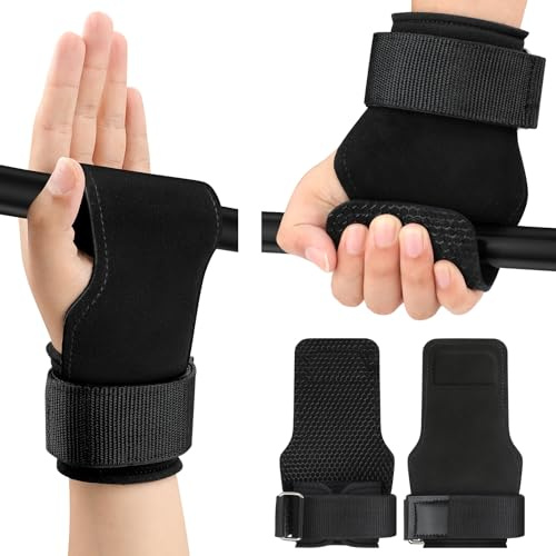 Kiiwah Cinghie da Polso per Sollevamento Pesi, Ganci Palestra con Protezione Del Polso Imbottita e Tappetino Antiscivolo per Sollevamento Pesi, Deadlift, Powerlifting, Pull-Up Uomo e Donna