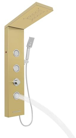 MIUKYUI Sistema de ducha profesional, panel de ducha de lujo, moderno juego de ducha en plata, oro o negro, con válvula de cerámica y boquillas de goma, fácil de limpiar para una experiencia de
