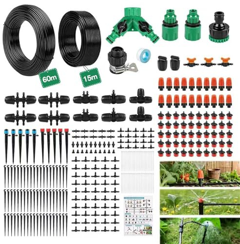 LINGKY Système d'irrigation Jardin, 315Pcs Kit d'irrigation Goutte, Kit d'irrigation Goutte à Goutte Automatique avec 60m + 15m Tuyau, Kit arrosage Automatique pour Jardin pelouse Serre Plantes