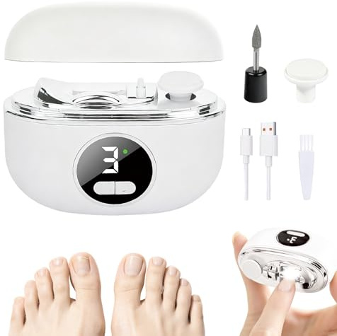 Guiwuiyu 4-in-1 Electric Nail Clippers, Electric Nail Trimmer with LED Light & Catcher, 3-Speed Rechargeable Automatic Nail File, Interchangeable Dual Heads Electric Toenail Clippers for Seniors Baby