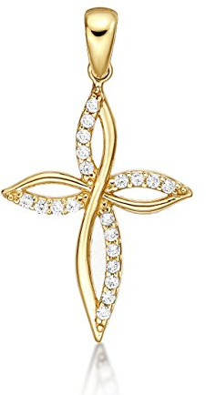 Diamond Treats Pendente a croce in oro Zirconia Cubica. Lussuosa collana dal design unico in oro giallo 9 kt con pendente a croce senza catena