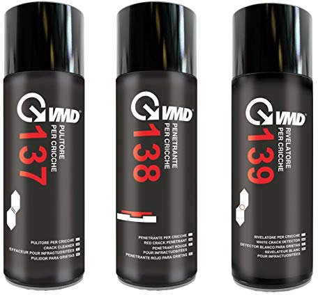 VMDITALIA Kit PULITORE + PENETRANTE + RILEVATORE per CRICCHE in BOMBOLE Spray da 400 ml