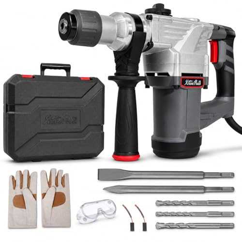XtremepowerUS 1180W SDS-Plus Electric Rotary Demolition Chipping Hammer 1-1/4 Combination Rotary Hammer Drilling Chisels & Drill Bits Set with Case