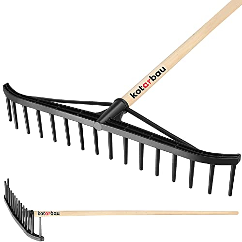 KOTARBAU® Robuster Rechen 550 mm 16 Zinken mit Stiel Laubbesen Laubharke Fächerbesen Laubfeger Laubfächer Laubrechen aus Kunststoff Schwarz