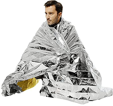 TINAYAUE Lot de 5 Couvertures de Survie d'urgence 210×160cm Double Face Or/Argent Isolante Thermique Imperméable pour Camping, Randonnée, Premier Secours, Isoler de la Chaleur sur Fenêtres/Tente