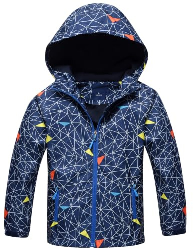 Fewlby Chaqueta Impermeable con Capucha para Niño, Cortavientos con Forro Polar Ligera Abrigo Prueba de Viento Niños Chubasquero Primavera Otoño Abrigos Deportivos 3-12 Años
