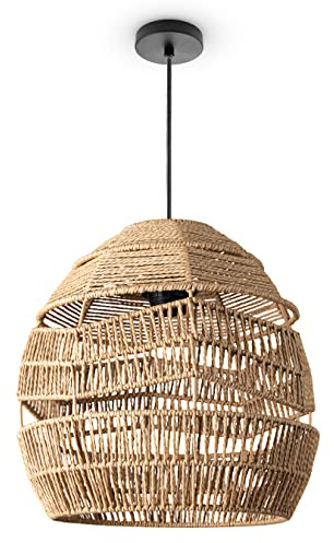 Paco Home Luminaria Suspensión Salón Bohemia Lámparas Cesta Lámpara Colgante Ratán Comedor Lámpara Papel E27, Tipo de lámpara:Lámpara colgante - Tipo 4, Farbe_MuVa:Beige (Ø31 cm)