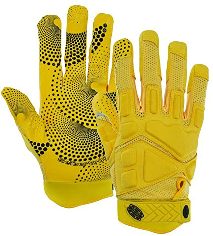 Seibertron G.A.R.G 2.0 Gel Filled Patented Anti-Impact Ultra-Stick Sportmottagare Handske Amerikansk Fotboll Gloves Ungdom och Vuxen/Amerikanska Fotbollshandskar för Vuxna Gul XS