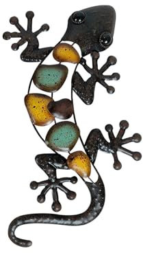 PROW® In metallo Geco Parete Casa Decorazione Nero Geco Giardino Da interno Scultura Divertimento Parete Ornamento Creativo ArtigianatoFerro Animale Decorazione