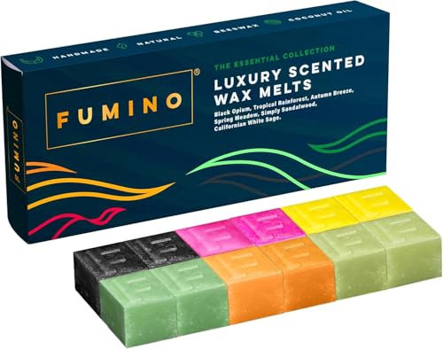 Wax Melts Fumino Fresh Handmade Luxury Strong Scented Multipack Essentials Bundle 12 Cubes 6 Fragrances with Beeswax and Coconut Oil