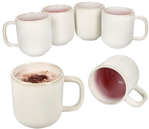 MamboCat 6er Set Reactive Glaze Paris Kaffeebecher I 350 ml I Creme & Pink I Tassen mit Henkel für 6 Personen & gesprenkeltem Design I Cappuccino, Tee & Co.