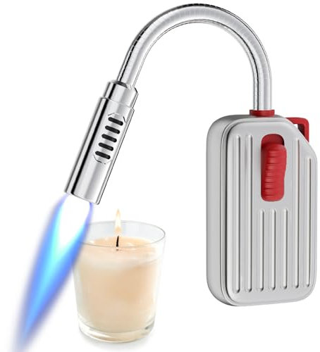 Megainvo Butane Lighter Torch Long Lighter Gas Refillable Fireplace with Adjustable and Continuous Flame, Long Neck Camping for Candle Fireplace Grill Camping (No Butane Included)