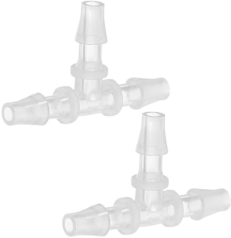 PATIKIL 3/16 tum plast T-slang hullingbeslag, 2 st lika T-formade 3-vägs skarvmaskin adapter unionens skärningsdel taggad delad för luft vatten bränsle gasvätskerör, transparent