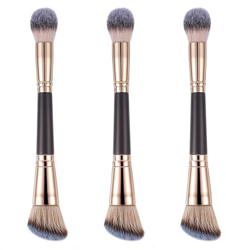 3 Pack Double-Ended Foundation Makeup Brush Makeup Brush Set Liquid Blending Mineral Powder Angled Round Top for Liquid, Powder & Cream Blending