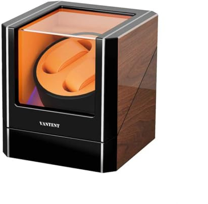 VANTENT Watch Winder for Automatic Watches with Exterior LED Lighting，Shining Finishing and Quiet Japanese Motor 2.0MAX Black (Brown)