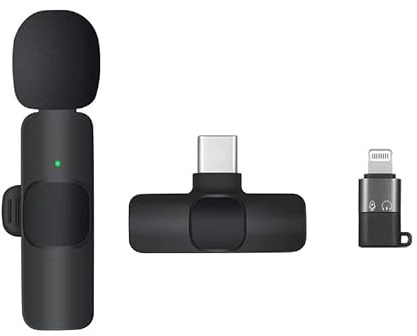 Micrófono lavalier inalámbrico, reducción de Ruido, grabación de Alta definición, batería de Larga duración, Adecuado para transmisiones en Vivo, grabaciones de Video y entrevistas