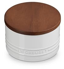 Le Creuset Signature Salt Cellar and Storage Canister with Wood Lid, 16 oz., White