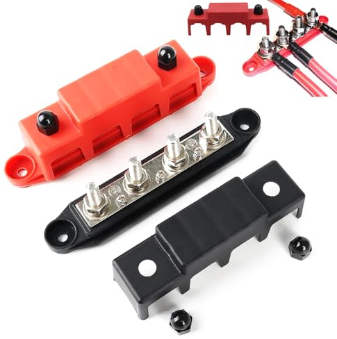 250A Terminal Blocks, 2 Pcs Bus Rails, Power Distribution Rail With 4 x m8 Bolt Connection, Abattery Connection Block 5/16 Inches With Cover For Cars Rvs Ships Yachts