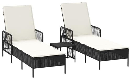 vidaXL Adjustable Sonnenliege Set in Schwarz und Creme Weiß – Klappbare, wasserfeste Liegen mit Tisch für Garten, Terrasse und Pool