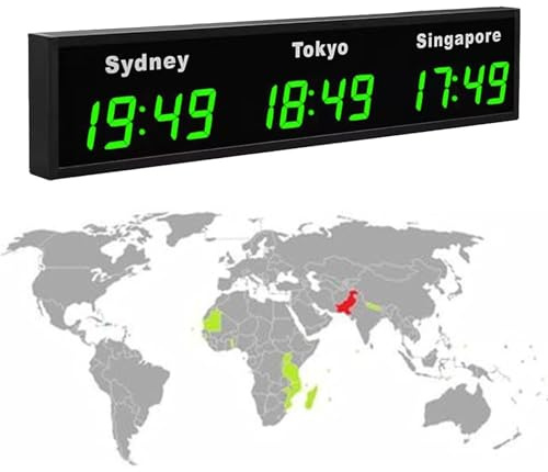 Grande horloge mondiale numérique à LED – Fixation murale multi-fuseaux horaires pour hôtels et entreprises, configurable pour 3 fuseaux horaires