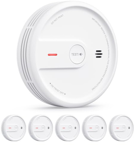 X-Sense Rauchmelder 10 Jahre Batterie, kompakter Feuermelder mit LED-Anzeige & Stummschalt-Taste, XS0E-SN, 5 Stück