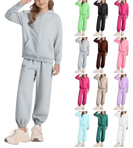 Survêtement d'école pour garçons et filles - Sweat à capuche zippé - Ensemble de jogging sport 2 pièces - Tenues unies - Sweatshirts à capuche - Pantalons de survêtement taille élastique - Vestes à
