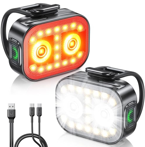 Rolgno Luci Bicicletta LED, Ultra Sottile & Leggero Luce Bici, 5+6 modalità Luce Bicicletta Anteriore e Posteriore, Ricaricabile USB & Impermeabili IP65 Fanali Bici per Ciclismo, Montagna, Campeggio