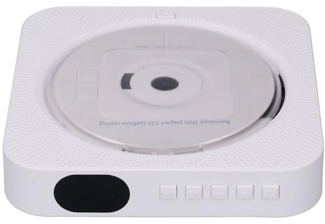 Ejoyous CD-spelare med Högtalare, CD-spelare Trådlöst Skyddskåpa Väggmonterad Fjärrkontroll 2 Lägen för Hemmet (Vit)