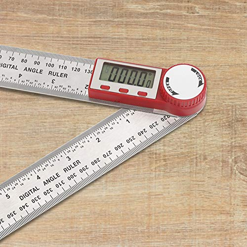 Oumefar Digitalt Vinkelmätverktyg i Rostfritt Stål LCD-skärm Vinkelmätare Linjal 360 Grader för Byggnadsarbetare