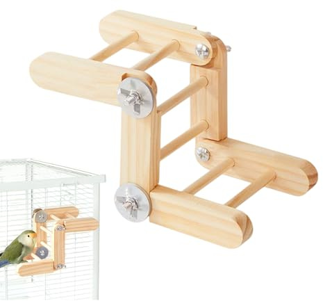Escalera para Jaula de Aves | Juegos Interactivos De Madera Natural Ajustable | Juguetes para Aves Mascotas - para Cotorras Y Gallinas, Exterior, Interior, Patio, Hamaca, Balcón, Jardín
