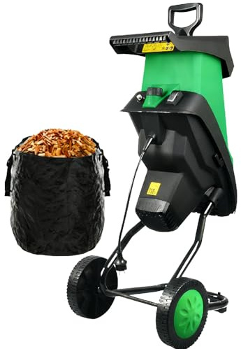 Sushangmao Biotrituratore Elettrico da 2400 W,Trituratore da Giardino,con Sacco di Raccolta da 50 L E 2 Set di Lame in Acciaio al Manganese,Tritura Fino A 1,57 Pollici,Design Anti-Inceppamento