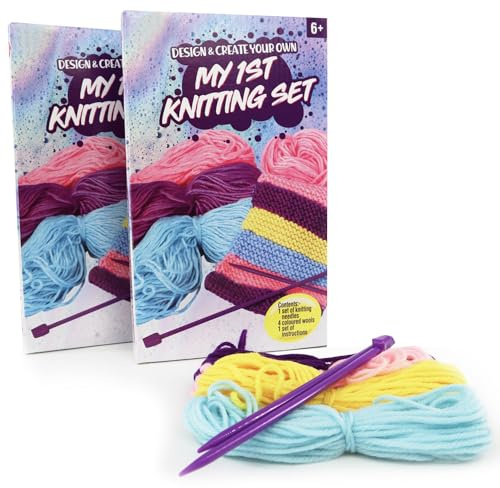 Navoys My First Knitting Kit – Design & Create Your Own Accessories, Beginner Craft Set with Instructions, Coloured Wool & Needles (1)