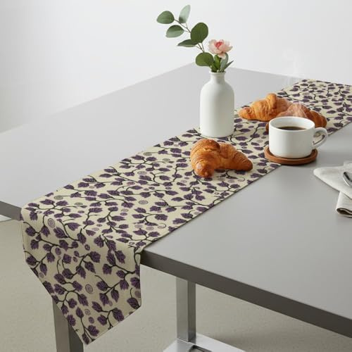 Purple Leaves Vines Berries Swirls Table Runner Table Turner for Dining Runner Short Spring Theme Vintage Easter Decor for Home Kitchen Dining Holiday Decor 13 × 90 inch