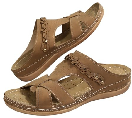 Wide Mules Women's Orthopaedic Shoes Wedge Heel Sandals Hollow Breathable Summer Shoes Non-Slip Casual Shoes Beach Comfortable Shoes Women Barefoot Trekking Sandals, khaki, 8 UK