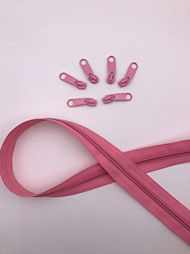 2m Reißverschluss endlos, Spirale 5mm + 6 Schieber/Zipper 27 Farben, Meterware (Altrosa)