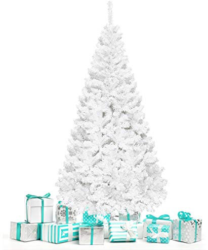 GOPLUS Árbol de Navidad Artificial Blanco de 150/180/210/240 cm con 950 Puntas de Rama PVC, Decoración Navideña Festiva con Soporte de Metal, Árvore de Natal Tradicional con Nieve (210cm Blanco)