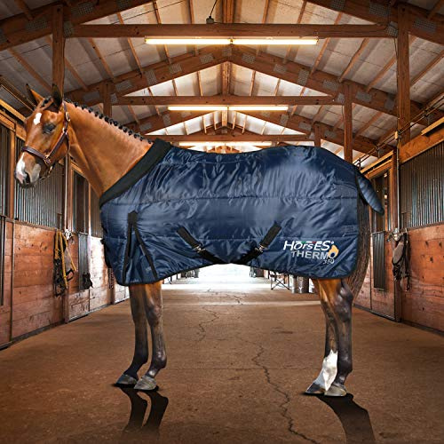 Horses, Couverture d'hiver pour Cheval Thermo 350g, Idéale pour Box, avec Encolure Ras du Cou et Couvre-Queue Anti-Froissage, Doux (155 cm)